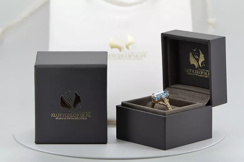 خاتم أسلوب فينتاج Aquamarine 8 كارت من الذهب الأصفر vrc084x